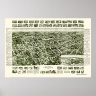 Póster Amityville, Mapa Panorámico de Nueva York - 1925