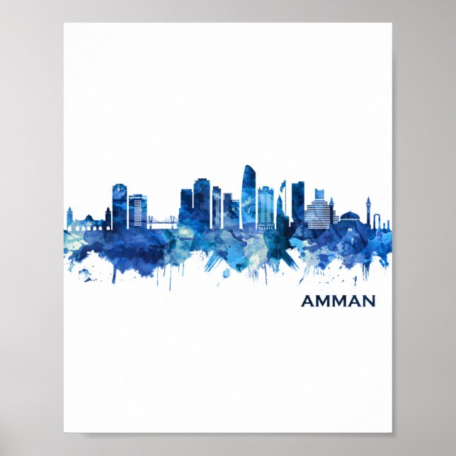 Póster Amman Jordan Skyline Blue (Frente)