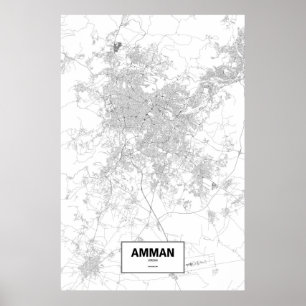 Póster Ammán, Jordania (negro sobre blanco)