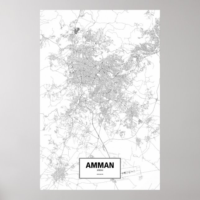 Póster Ammán, Jordania (negro sobre blanco) (Frente)