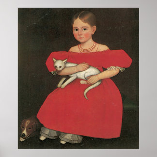 Póster Ammi Phillips Chica en rojo con su gato y su perro