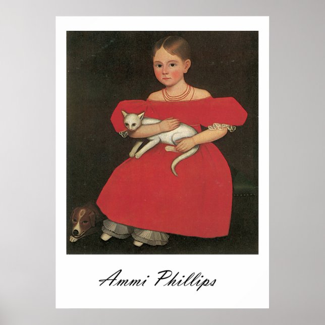 Póster Ammi Phillips Chica en rojo con su gato y su perro (Frente)