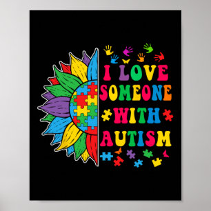 Póster Amo a alguien con autismo hermoso girasol autismo