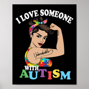 Póster Amo a alguien con autismo Mamá inquebrantable Auti