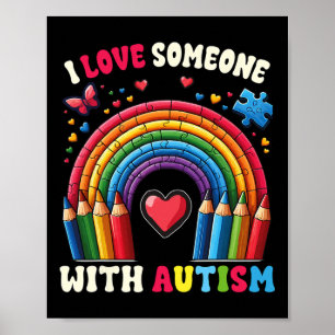 Póster Amo a alguien con crayones de conciencia del autis