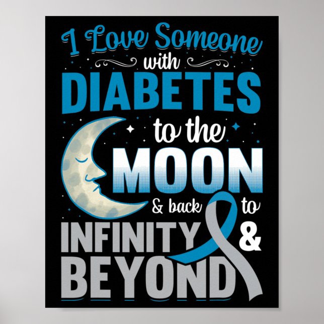Póster Amo a alguien con diabetes a la luna y atrás (Frente)