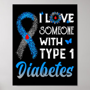 Póster Amo A Alguien Con Diabetes Tipo 1 Azul Y Gris