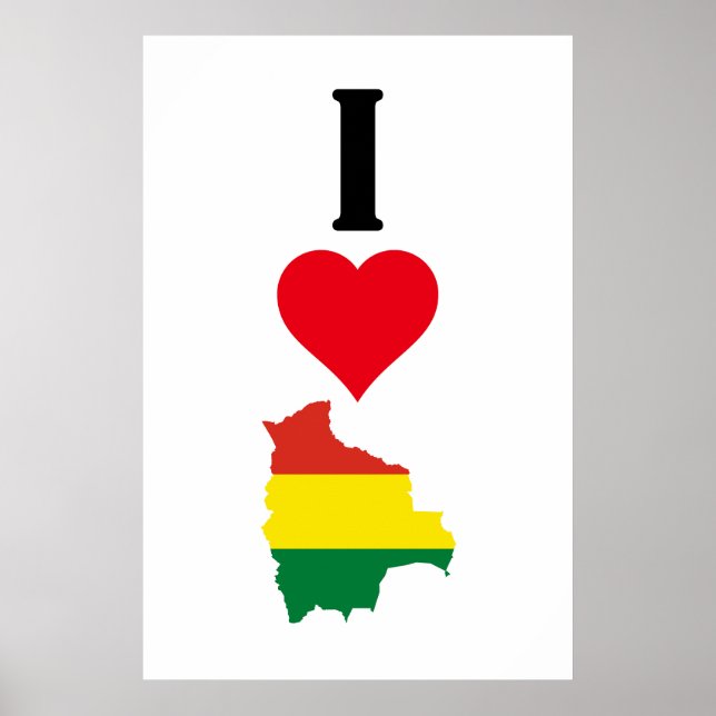 Póster Amo a Bolivia Vertical I Heart Country Flag Map (Frente)