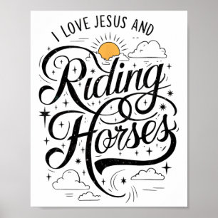 Póster Amo A Jesús Y A Los Chicas De Caballos En Caballo.