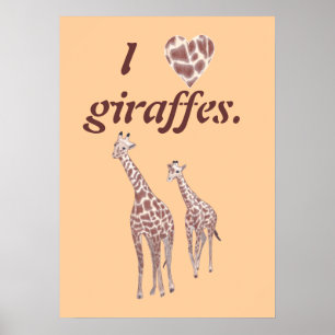 Póster Amo a las jirafas, cartel de jirafa madre e hija