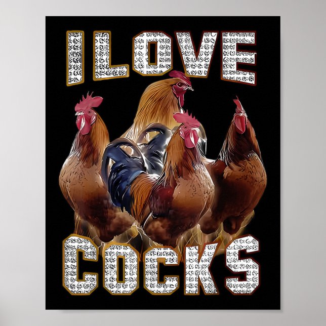 Póster Amo A Los Amantes De Pollos Graciosos De Roosters  (Frente)