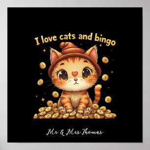 Póster Amo a los Gatos y Bingo Combo Perfecto Bingo Amor