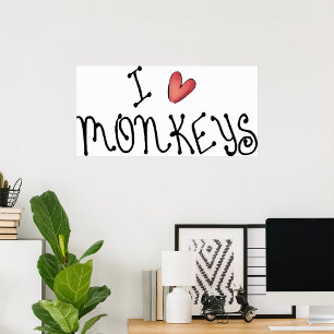 Póster Amo a los monos Tipografía manuscrita linda