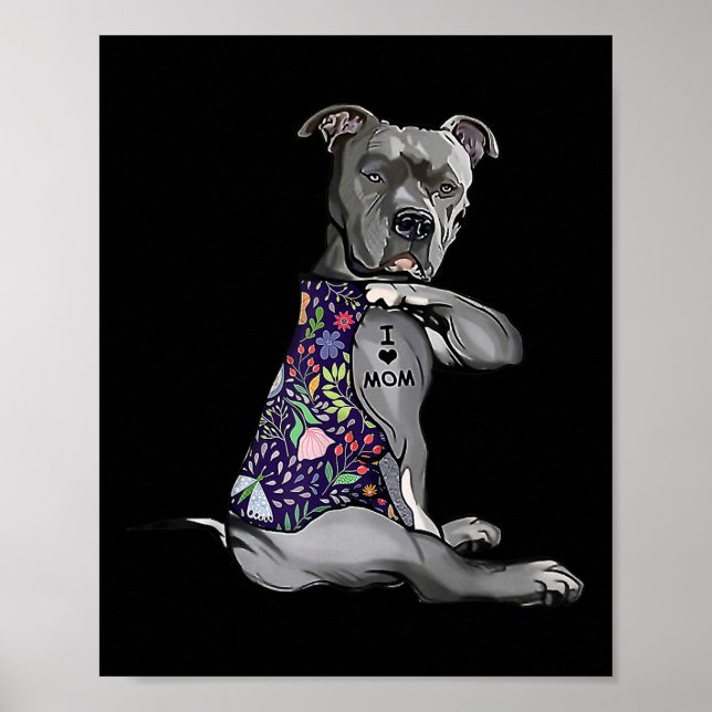 Póster Amo A Mamá Funny Madres De Flores De Pitbull Tatto (Frente)