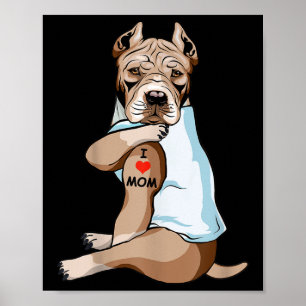 Póster Amo a mamá Tattoo American Pit Bull Mamá Perro Lov