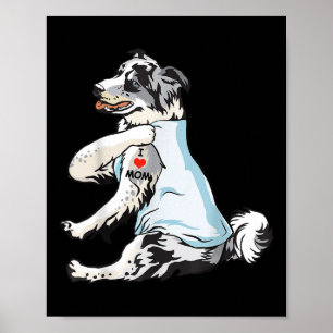 Póster Amo A Mamá Tattoo Azul Merle Collie Mamá Perro Lov