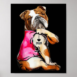 Póster Amo a mamá Tattoo Bulldog Perro amante Regalos Fem