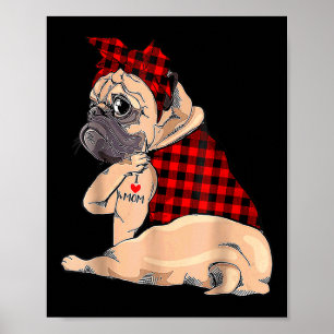 Póster Amo a mamá Tattoo Pug Perros Amantes de Bandana Ma