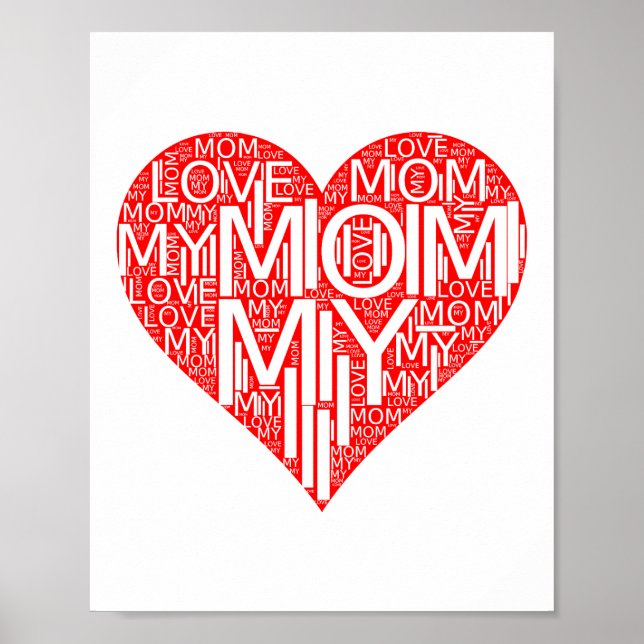 Póster Amo a mi madre, hija y hijo de mamá de corazón roj (Frente)