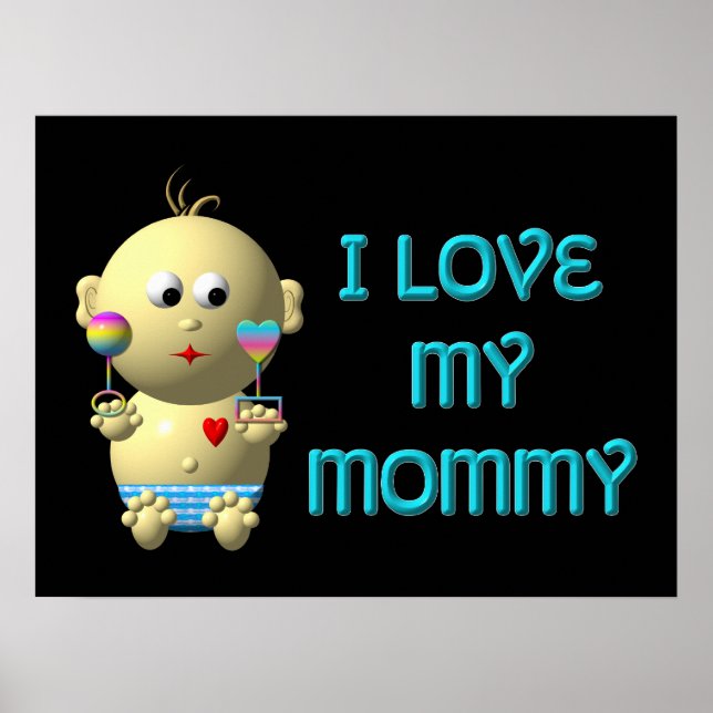 Póster Amo a mi mamá Bouncing Baby with Heart & Rattles (Frente)