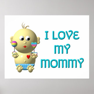 Póster Amo a mi mamá Bouncing Baby with Heart & Rattles