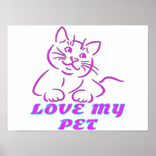 PÓSTER AMO A MI MASCOTA DE CUTE ROSA CAT