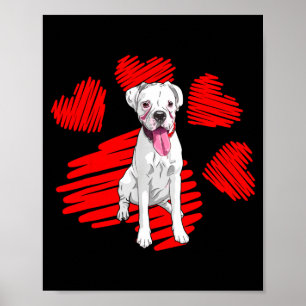 Póster Amo a mi perro boxer blanco Pata Corazón Día de Sa