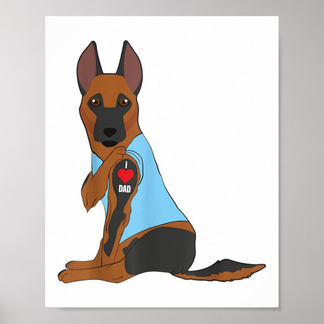 Póster Amo A Papá - Corazón de Perro Tatuaje A Malinois B (Frente)