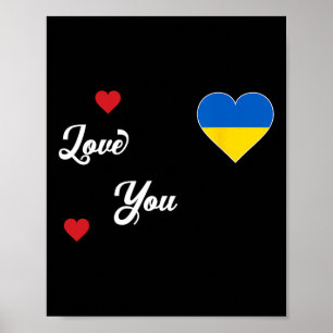 Póster Amo a Ucrania con la bandera ucraniana en un coraz