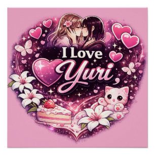 Póster Amo a Yuri Estética de Anime de Chicas Kawaii