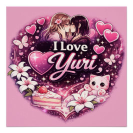 Póster Amo a Yuri | Estética de Anime de Chicas Kawaii 