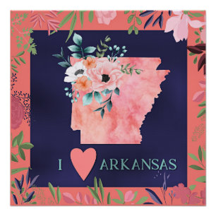 Póster Amo Arkansas, acuarela floral,