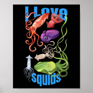 Póster Amo Calamares Pulpo Cefalópodo Océano Verano Kawa