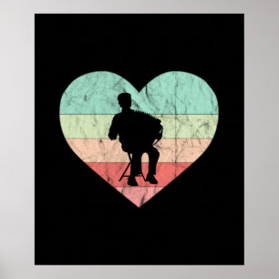 Póster Amo el acordeón corazón retro vintage