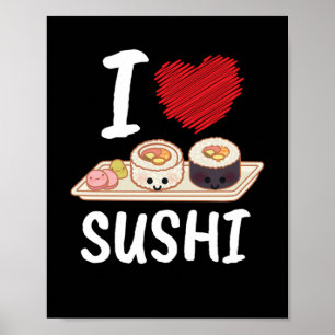 Póster Amo el Sushi Japón Kawaii