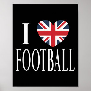 Póster Amo Fútbol Bandera de Gran Bretaña Corazón Fútbol 