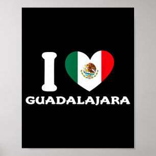 Póster Amo Guadalajara Corazón Bandera de México 