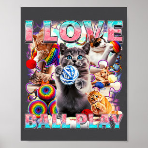 Póster Amo Jugar Con Pelota Gatitos Lindos Rollo De Lana