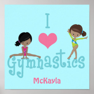 Póster Amo la gimnasia Niña Afroamericana Linda