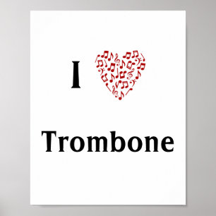 Póster Amo las notas de Trombone Red Heart of Music