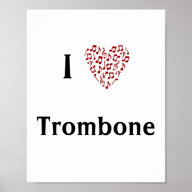Póster Amo las notas de Trombone Red Heart of Music (Frente)