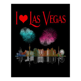 Póster Amo Las Vegas en los fuegos artificiales de los Sk