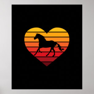 Póster Amo los caballos Retro Corazón