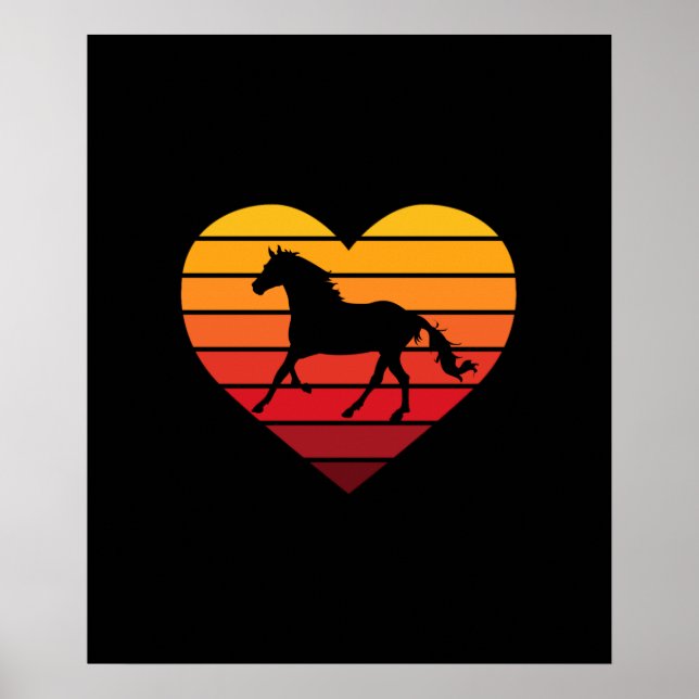 Póster Amo los caballos Retro Corazón (Frente)