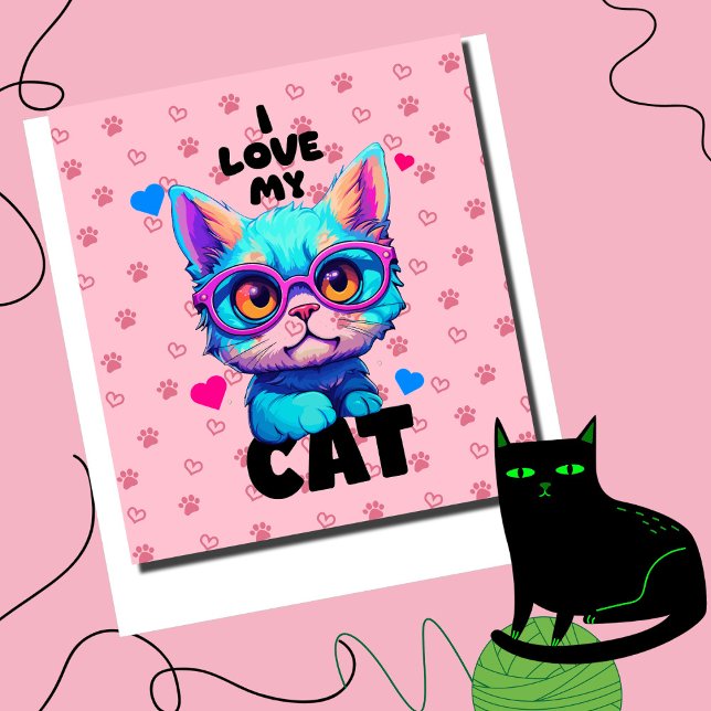 Póster Amo Mi Gato (Let Your Feline Purr-fection Rejoice! Playful Poster  in Pink)