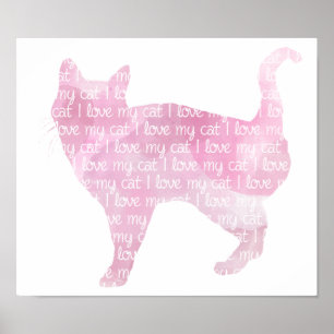 Póster Amo mi gato - poster rosado de la acuarela