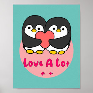 Póster Amo mucho a los lindos pingüinos Kawaii sosteniend