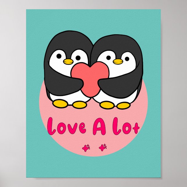 Póster Amo mucho a los lindos pingüinos Kawaii sosteniend (Frente)