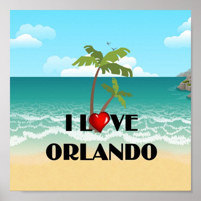 Póster Amo Orlando, diseño tropical, (Frente)
