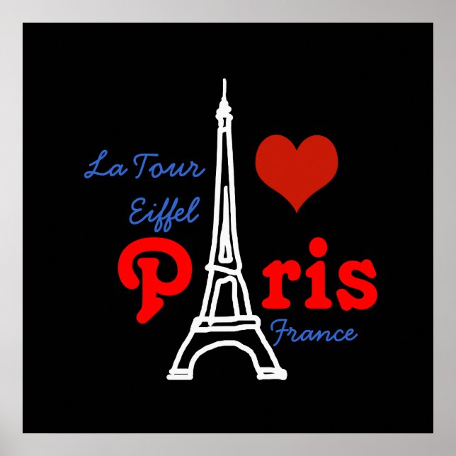 Póster Amo París. Corazón rojo romántico (Frente)